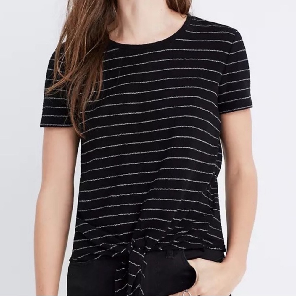 🟢 5/$25 - Madewell | 100% Cotton Modern Tie-Front Top in Stripe | Size XS